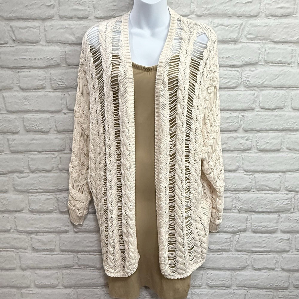 John + Jenn Bohemian Long Knit Cardigan Sweater S Distressed Hippy Boho Festival